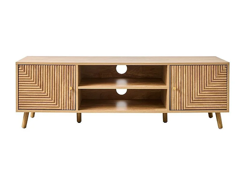 TV-Möbel 2 Türen mit Fronten in Lamellenoptik in L-Form, L140 cm - EDEN