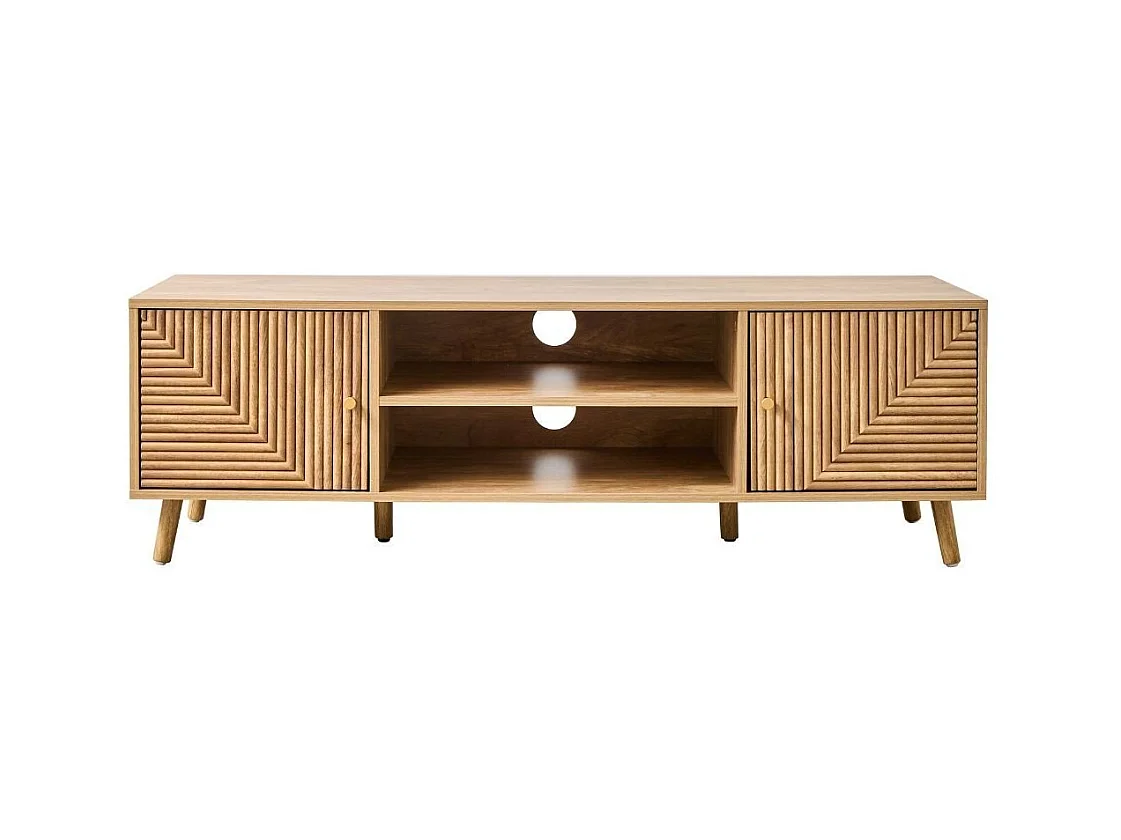 Meuble TV 2 portes avec façades lamellées EDEN