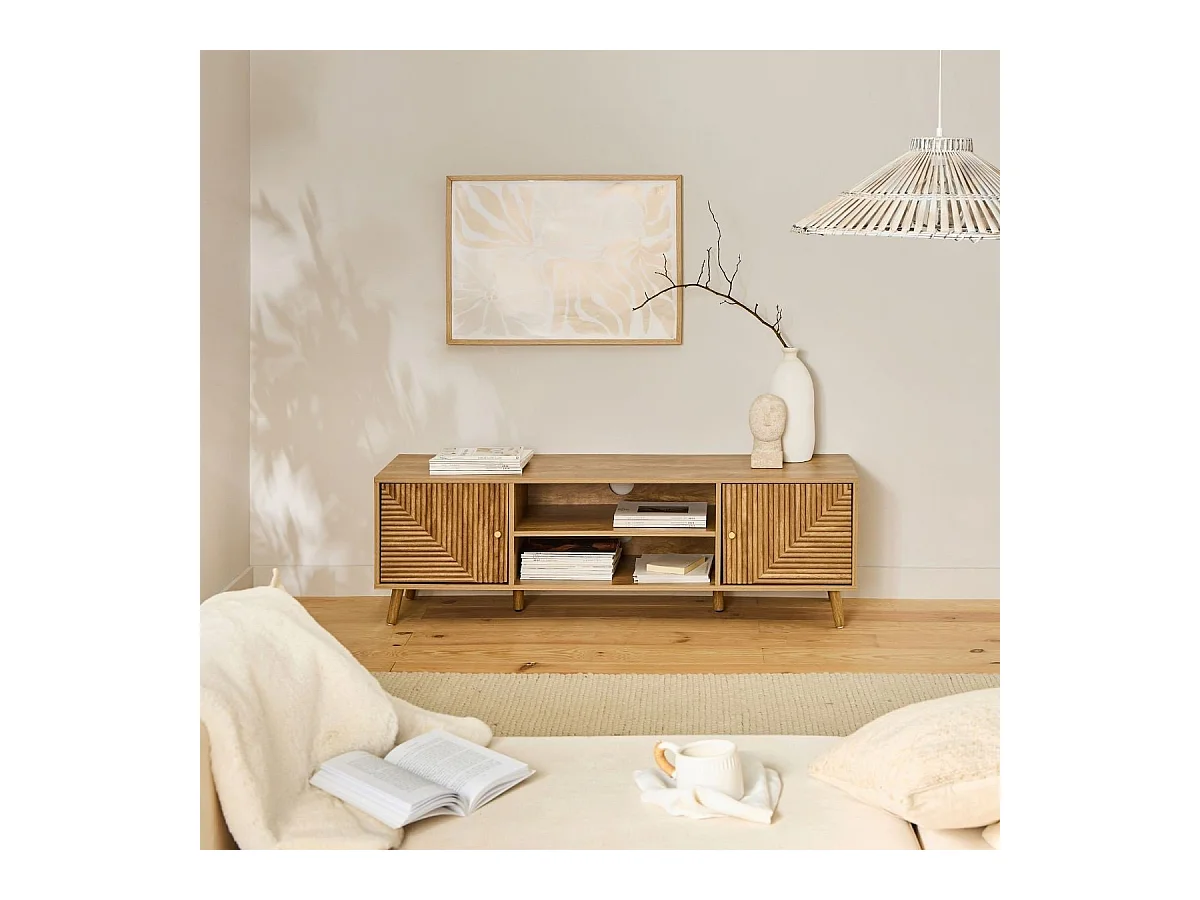 Meuble TV 2 portes avec façades lamellées EDEN