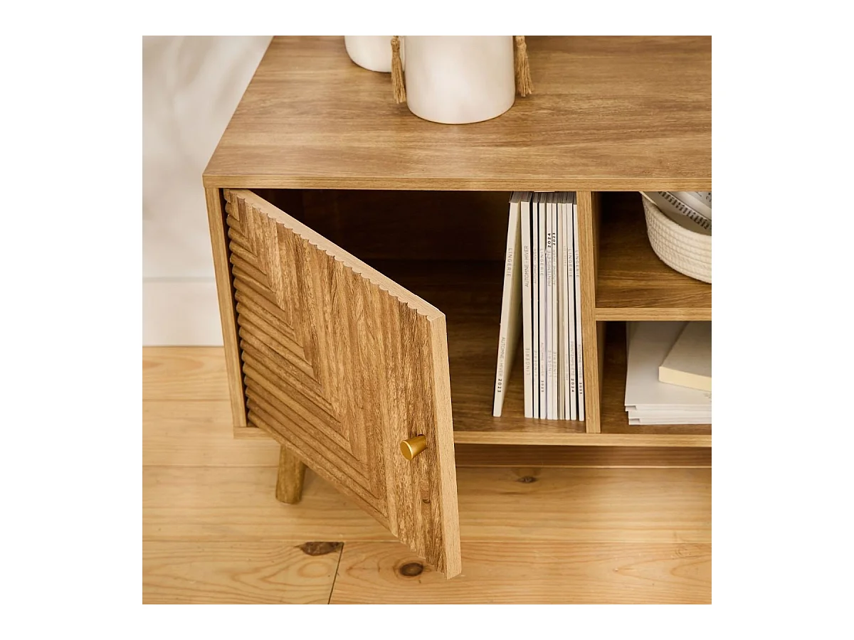 Meuble TV 2 portes avec façades lamellées EDEN