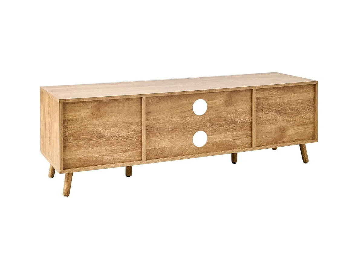 Meuble TV 2 portes avec façades lamellées EDEN