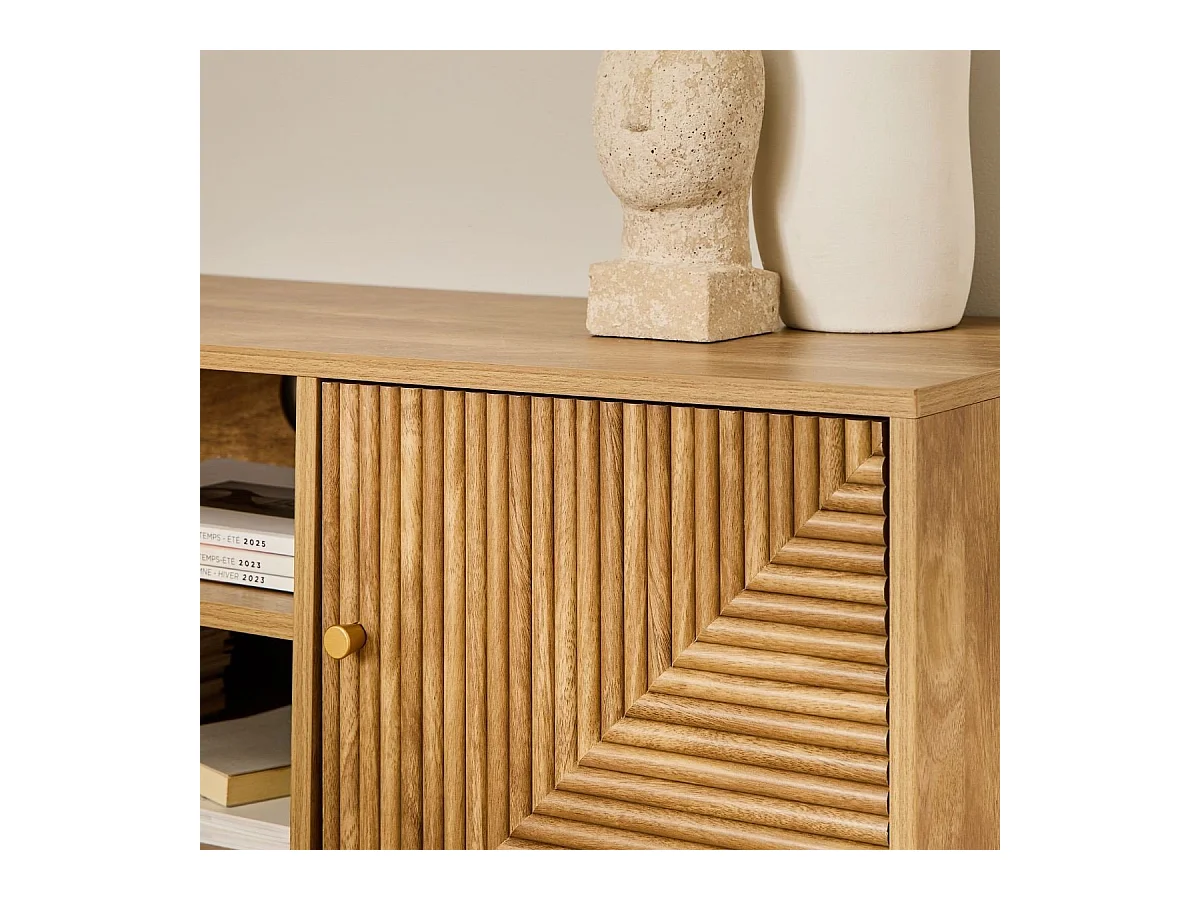 Meuble TV 2 portes avec façades lamellées EDEN