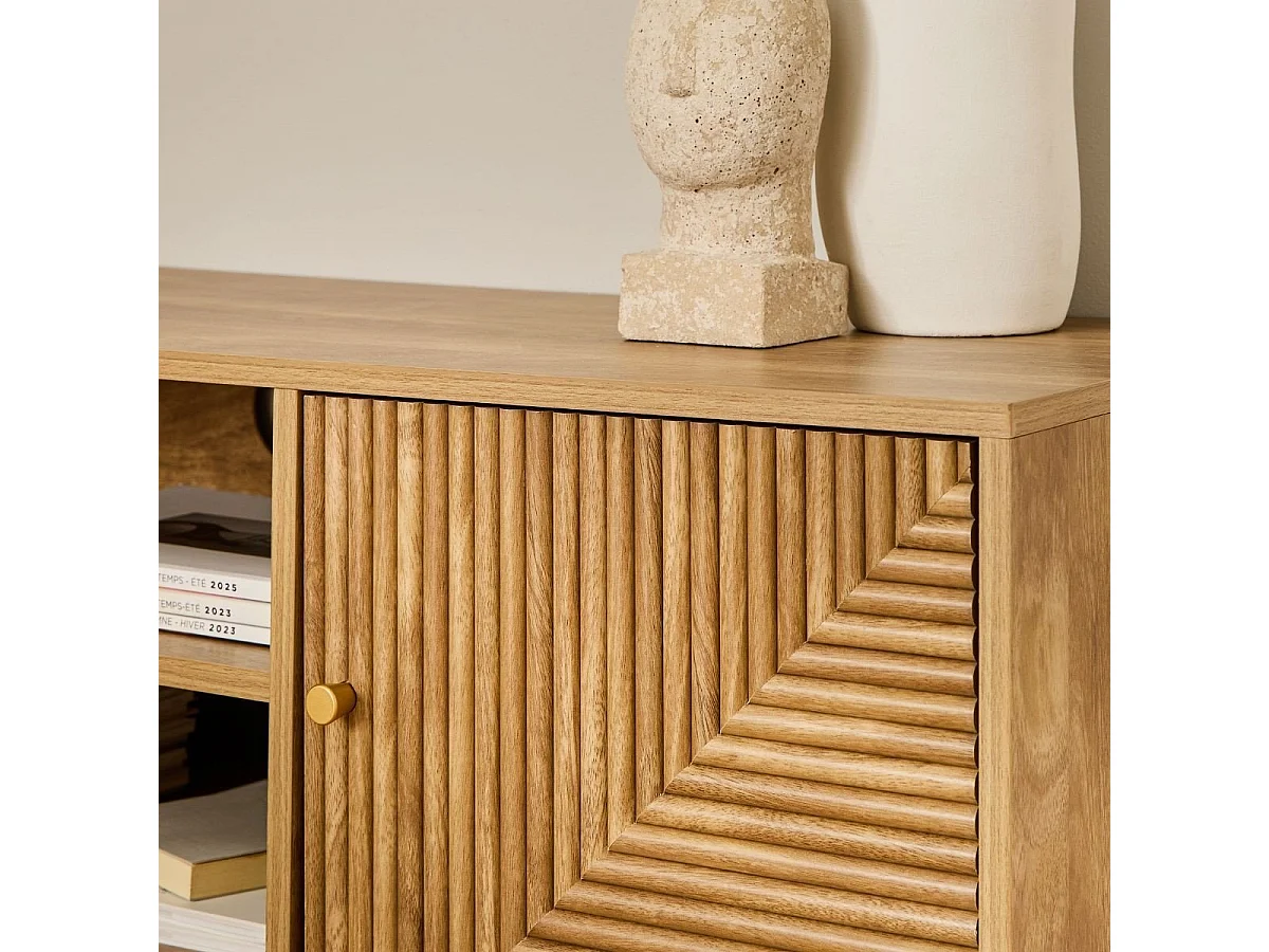 Mobile TV 2 ante con frontali effetto doghe a L, L140 cm - EDEN