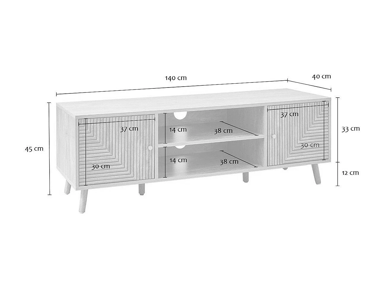 Mobile TV 2 ante con frontali effetto doghe a L, L140 cm - EDEN