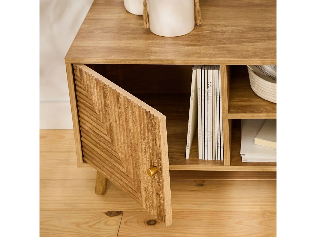 Meuble TV 2 portes avec façades lamellées EDEN