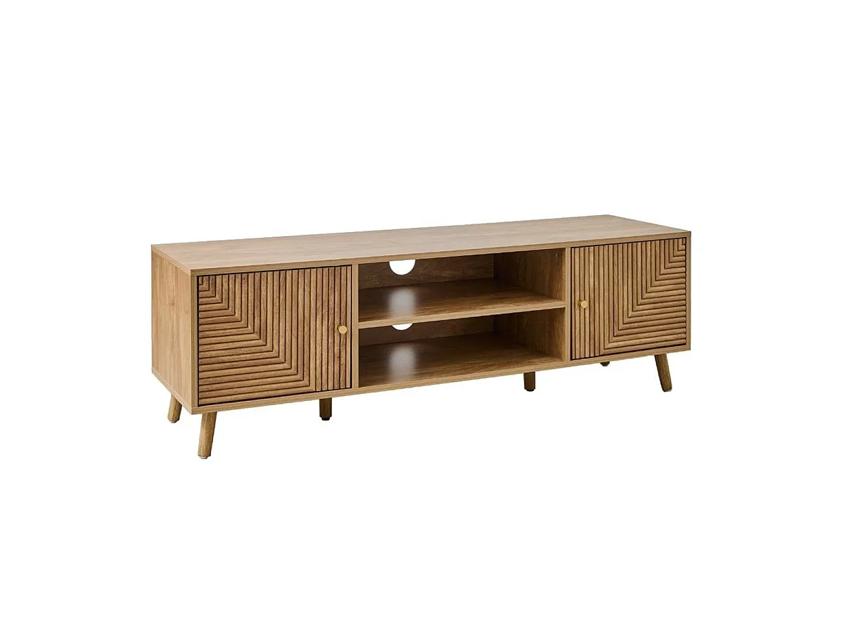 Meuble TV 2 portes avec façades lamellées EDEN