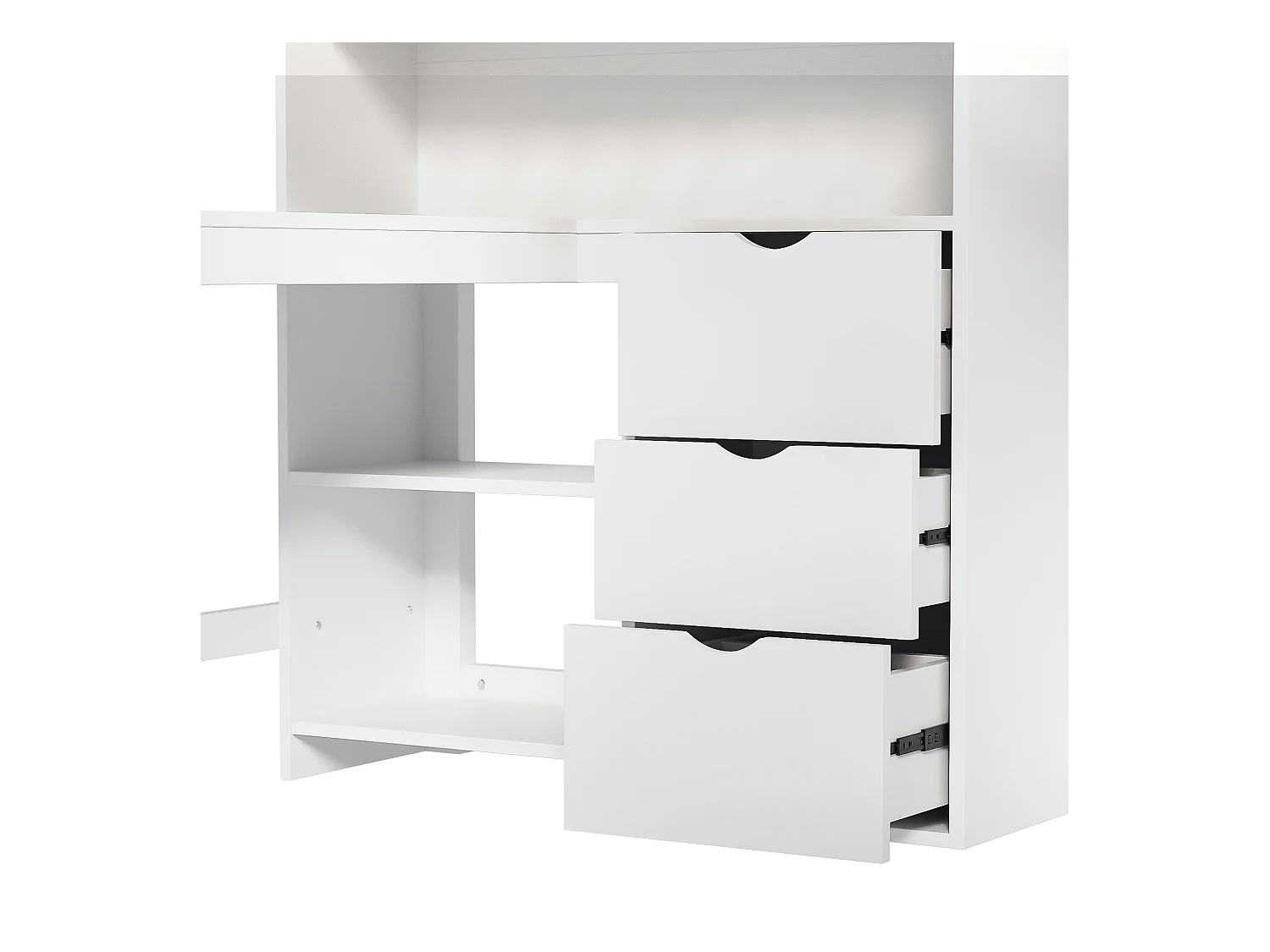 Lit mezzanine pour enfant - 140 x 200 cm - avec étagère de rangements + bureau + 3 tiroirs - bois - blanc