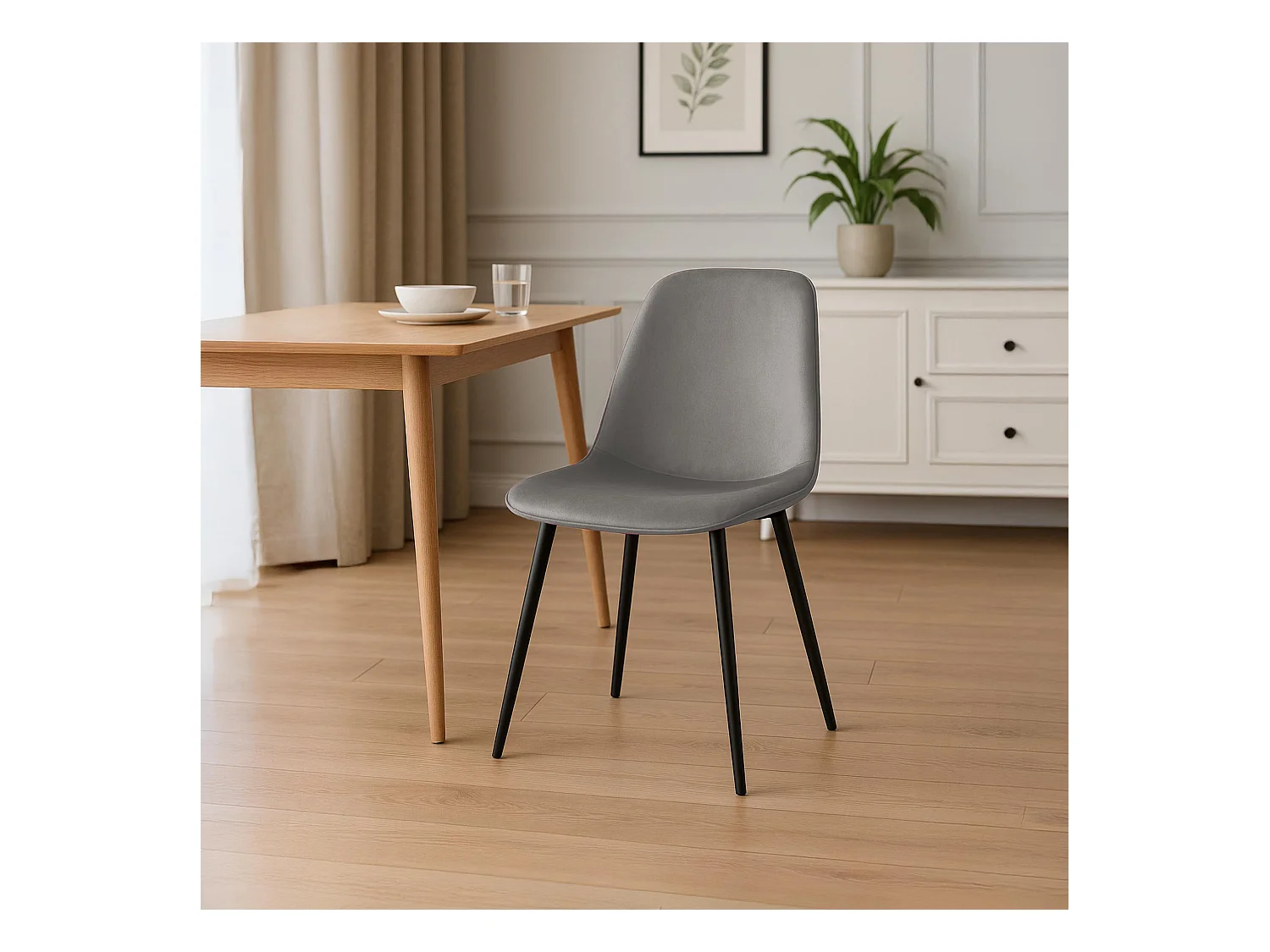 Lot de 4  chaise salle à manger - Velours - Gris clair - Maryam