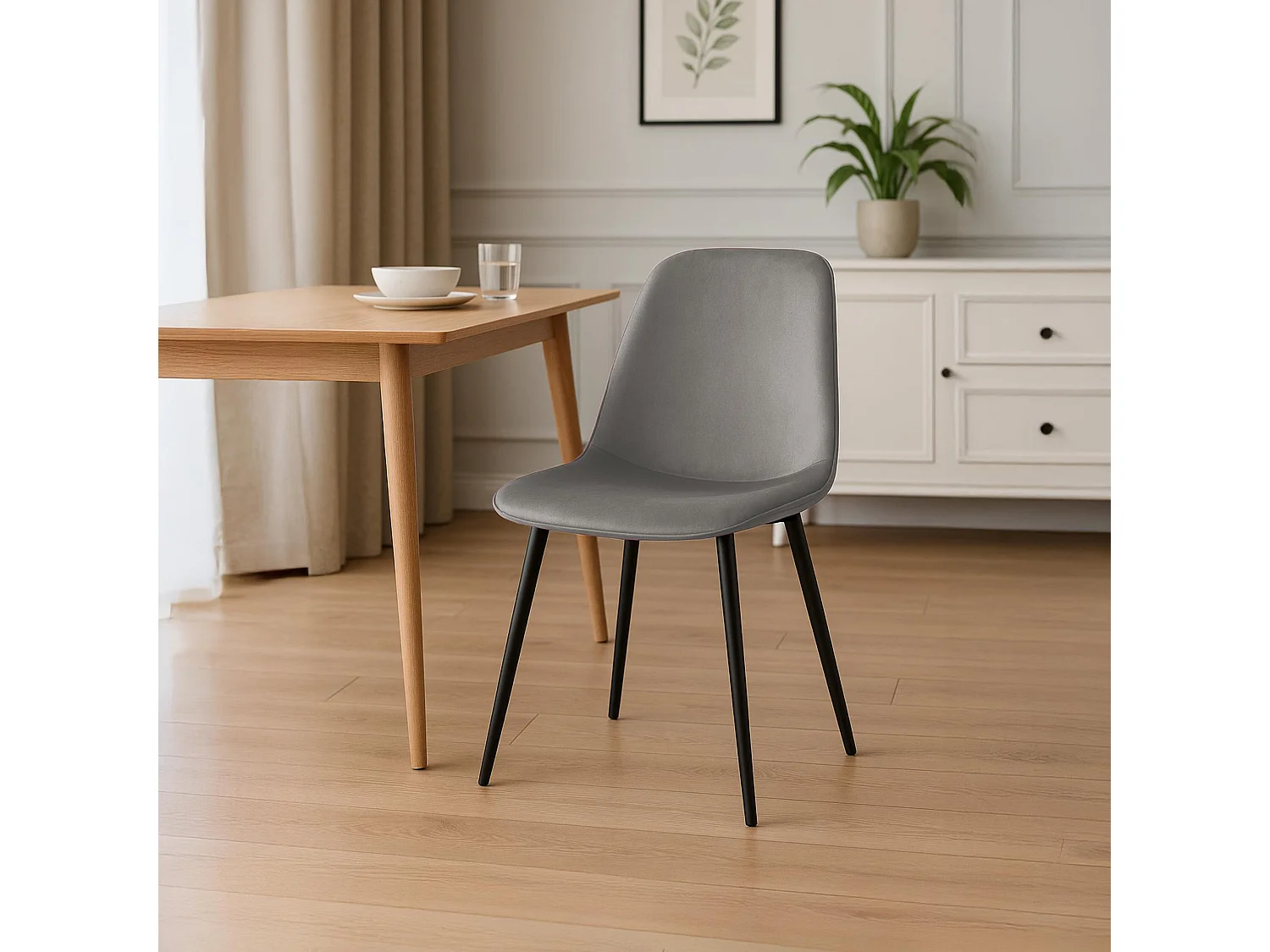 Lot de 4  chaise salle à manger - Velours - Gris clair - Maryam