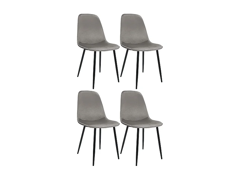 Lot de 4  chaise salle à manger - Velours - Gris clair - Maryam