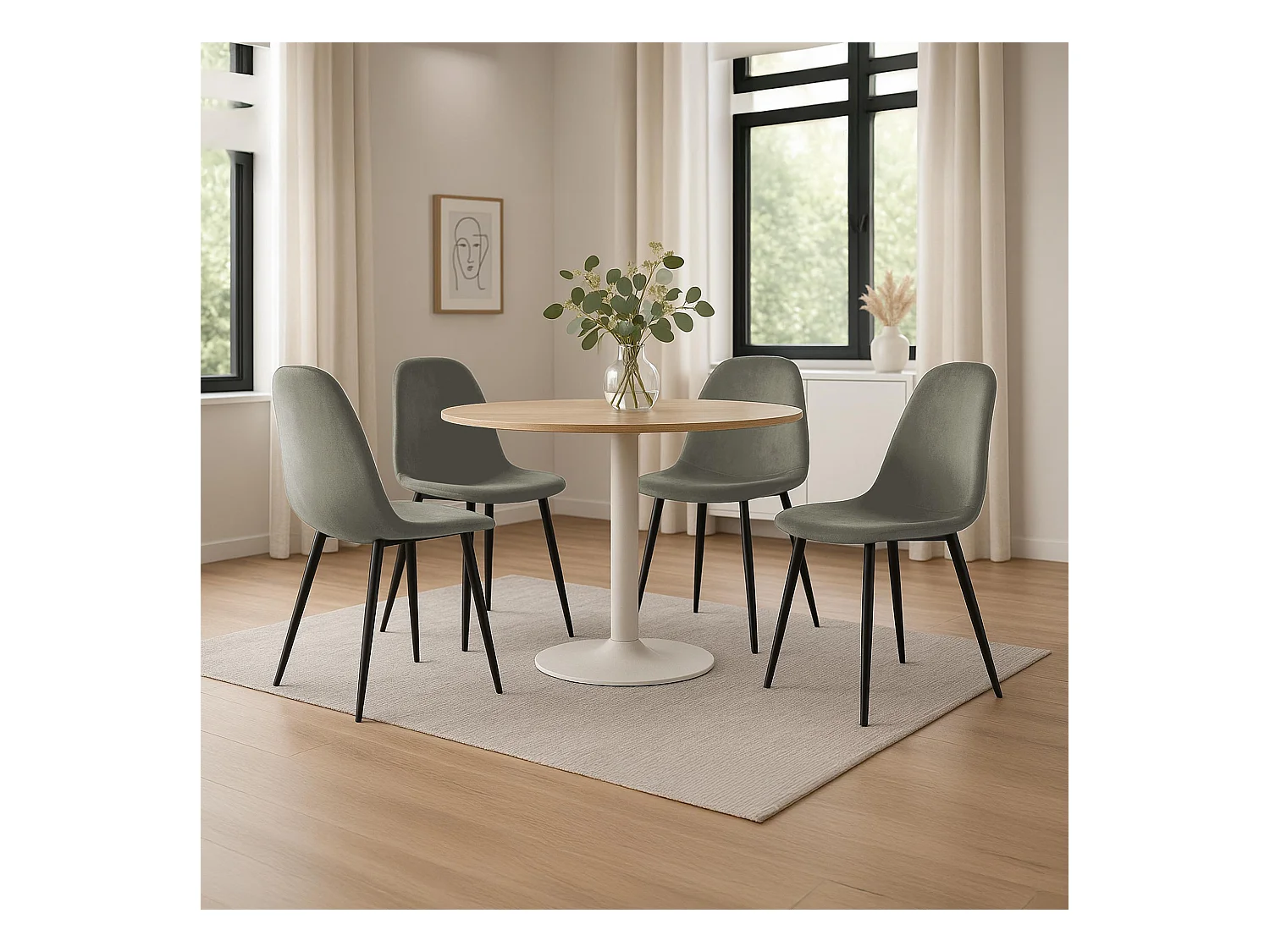 Lot de 4  chaise salle à manger - Velours - Anthracite - Napier