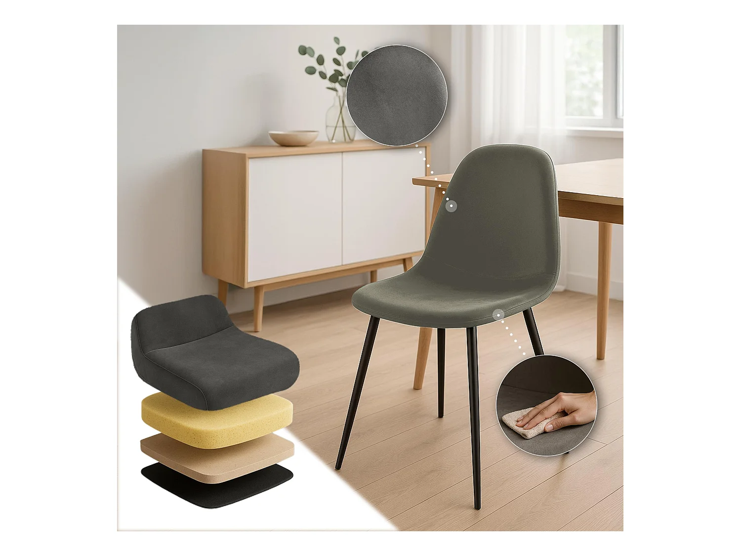 Lot de 4  chaise salle à manger - Velours - Anthracite - Napier