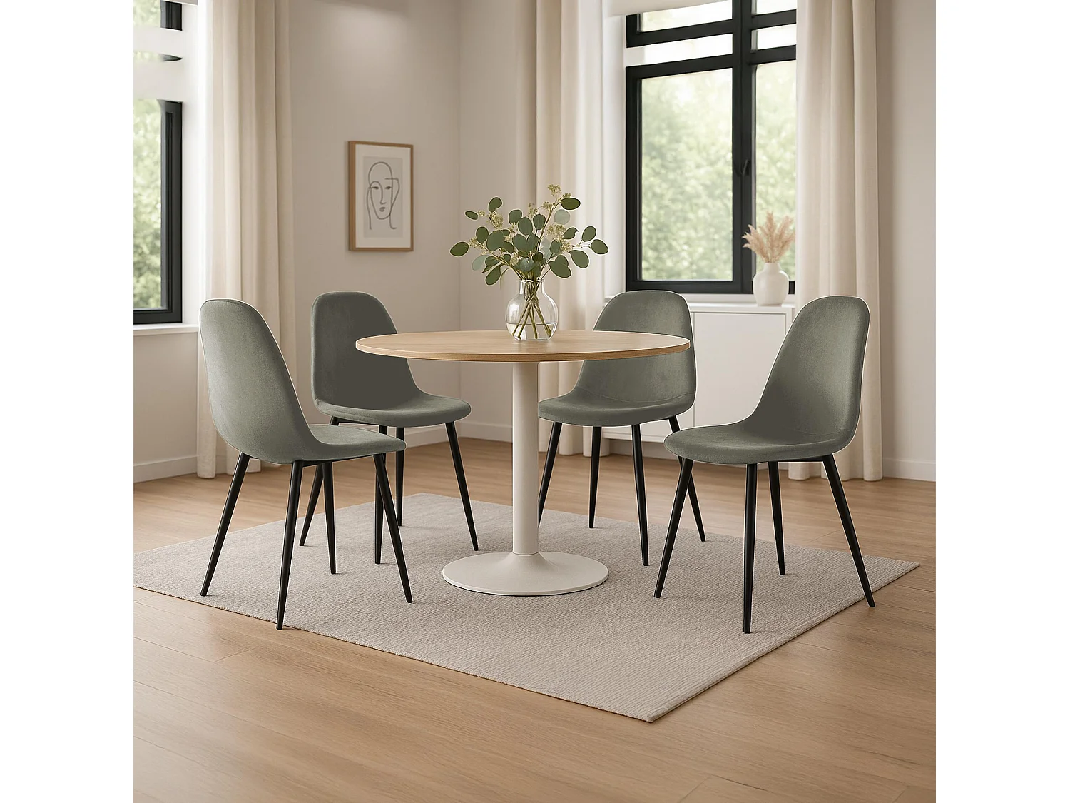 Lot de 4  chaise salle à manger - Velours - Anthracite - Napier