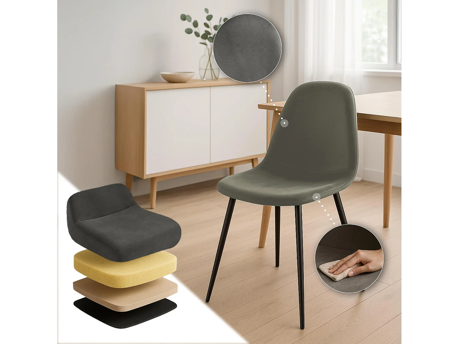 Lot de 4  chaise salle à manger - Velours - Anthracite - Napier