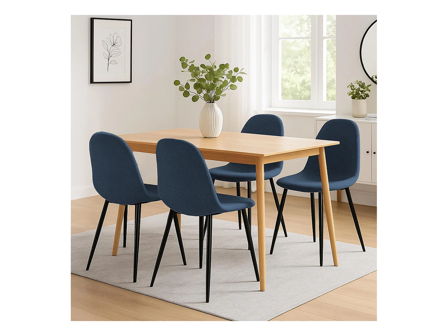 Lot de 4  chaise salle à manger - Tissu - Bleu foncé - Napier