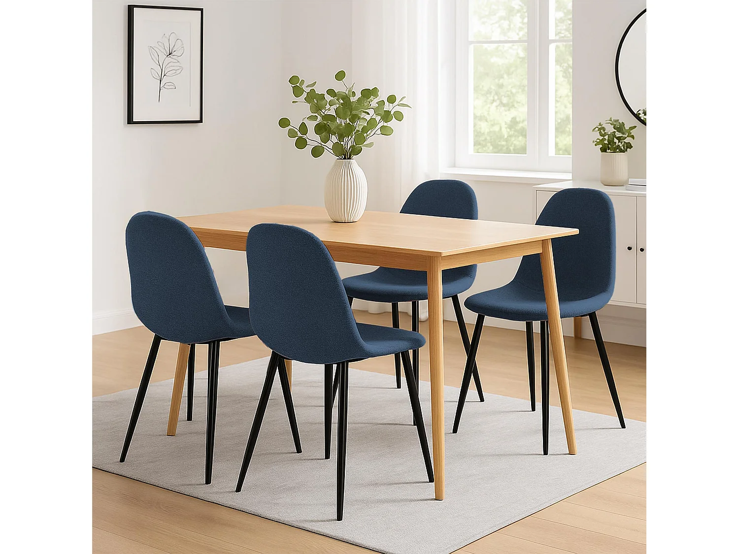 Lot de 4  chaise salle à manger - Tissu - Bleu foncé - Napier