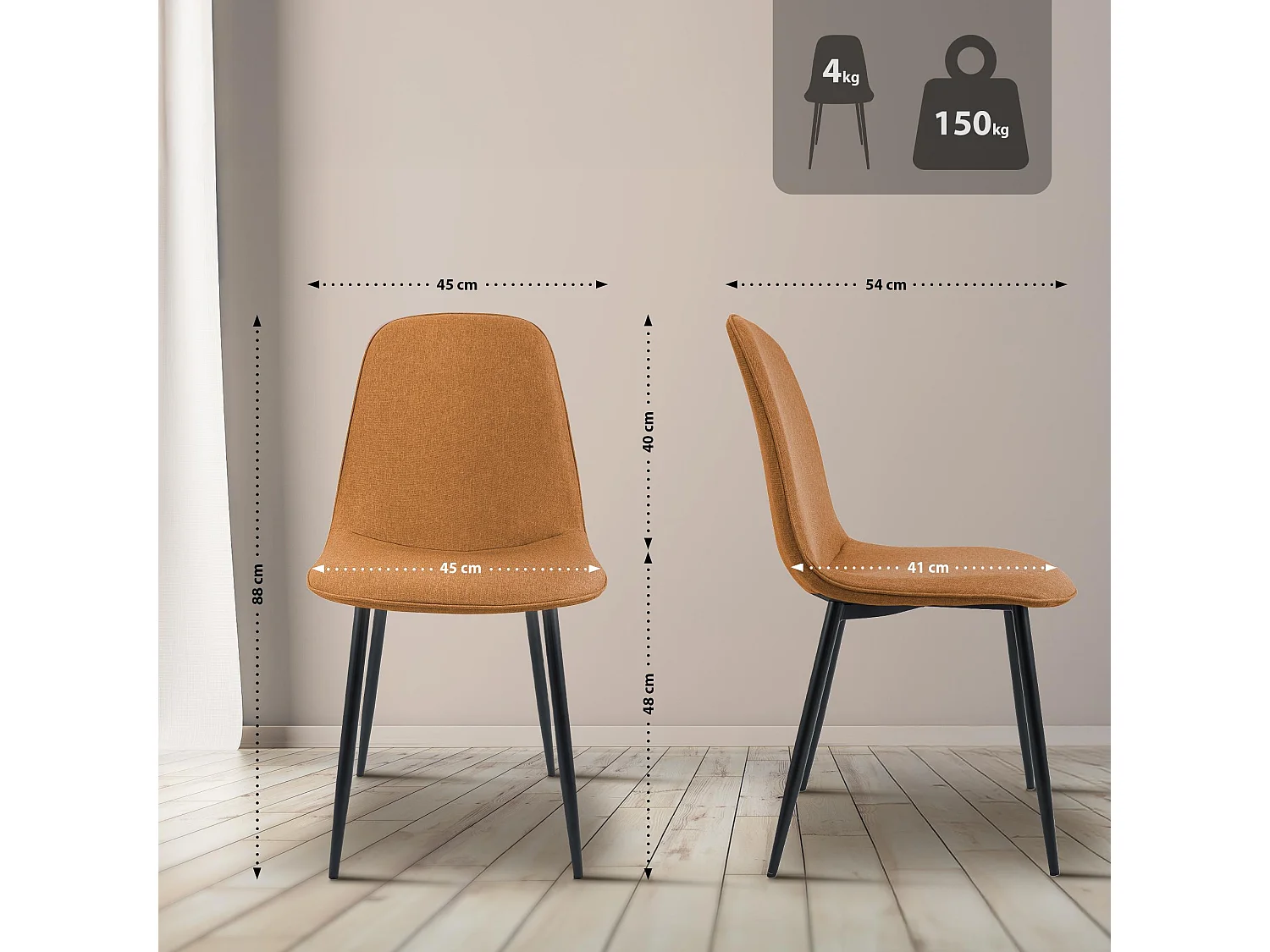 Lot de 4  chaise salle à manger - Tissu - Orange - Maryam