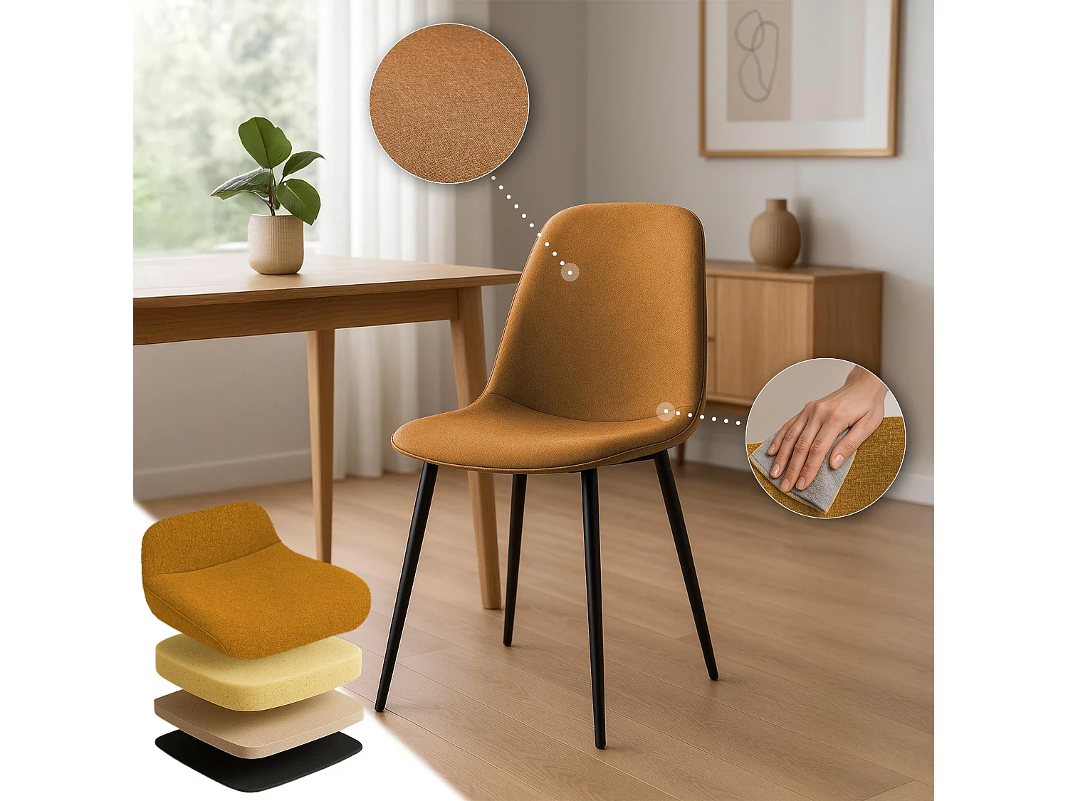 Lot de 4  chaise salle à manger - Tissu - Orange - Maryam