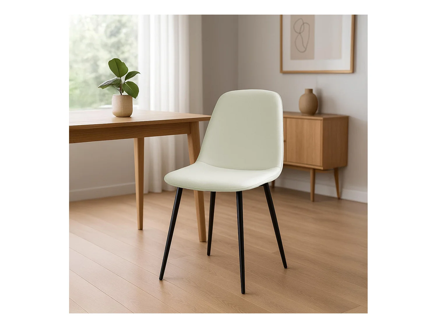 Lot de 4  chaise salle à manger - Tissu - Crème - Maryam