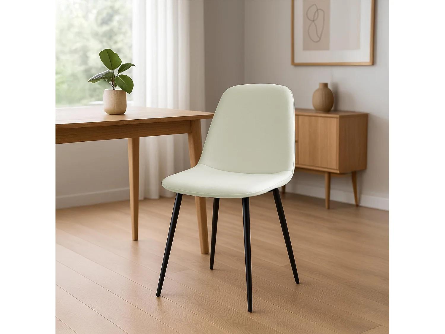 Lot de 4  chaise salle à manger - Tissu - Crème - Maryam