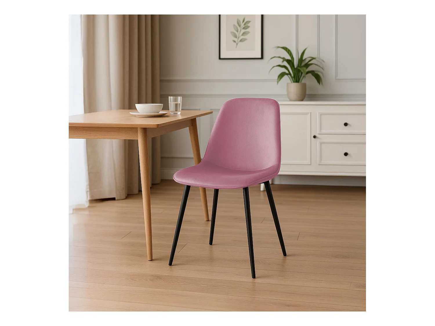 Lot de 4  chaise salle à manger - Velours - Rose - Maryam