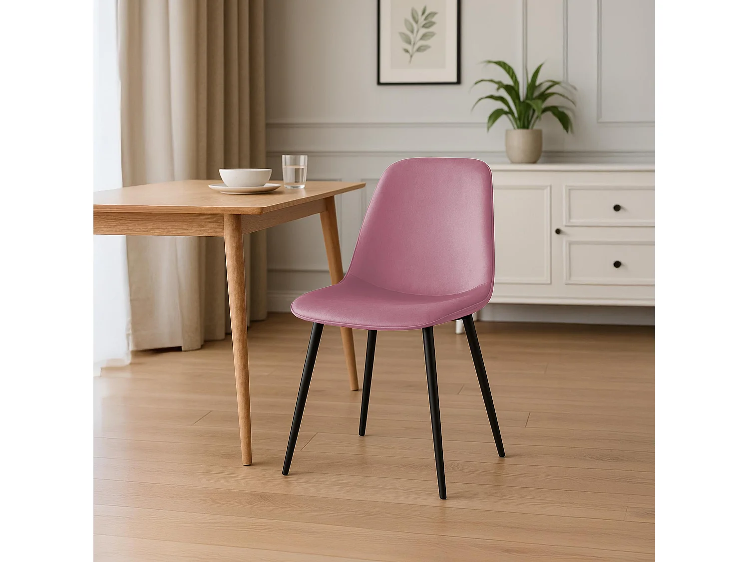 Lot de 4  chaise salle à manger - Velours - Rose - Maryam