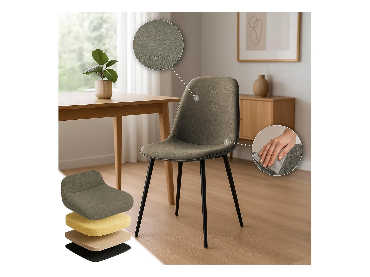 Lot de 4  chaise salle à manger - Tissu - Taupe - Maryam