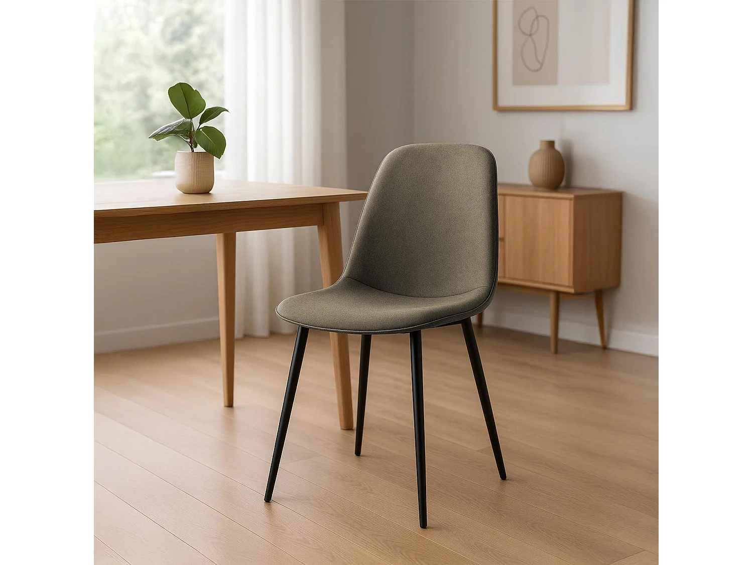 Lot de 4  chaise salle à manger - Tissu - Taupe - Maryam