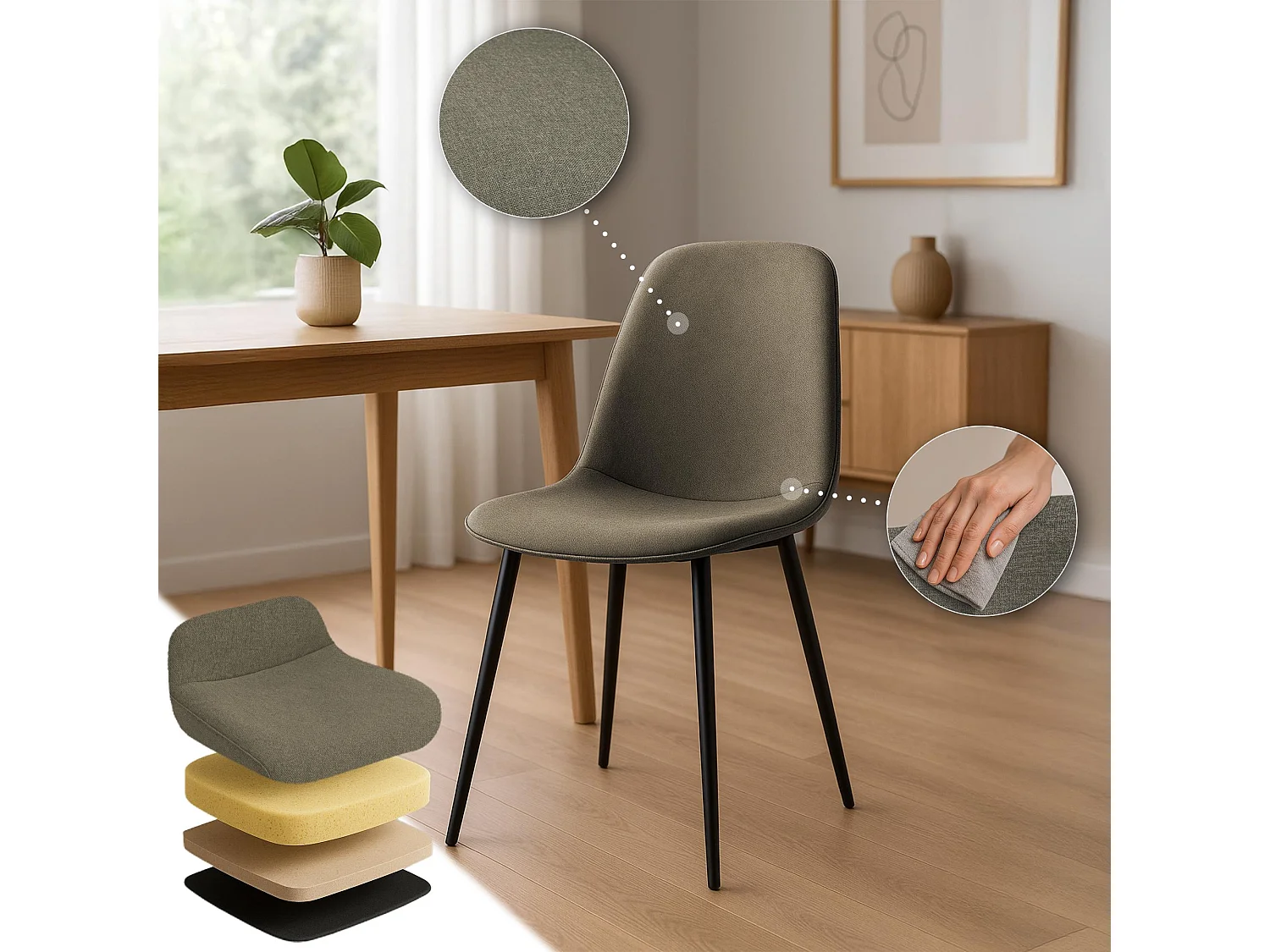 Lot de 4  chaise salle à manger - Tissu - Taupe - Maryam