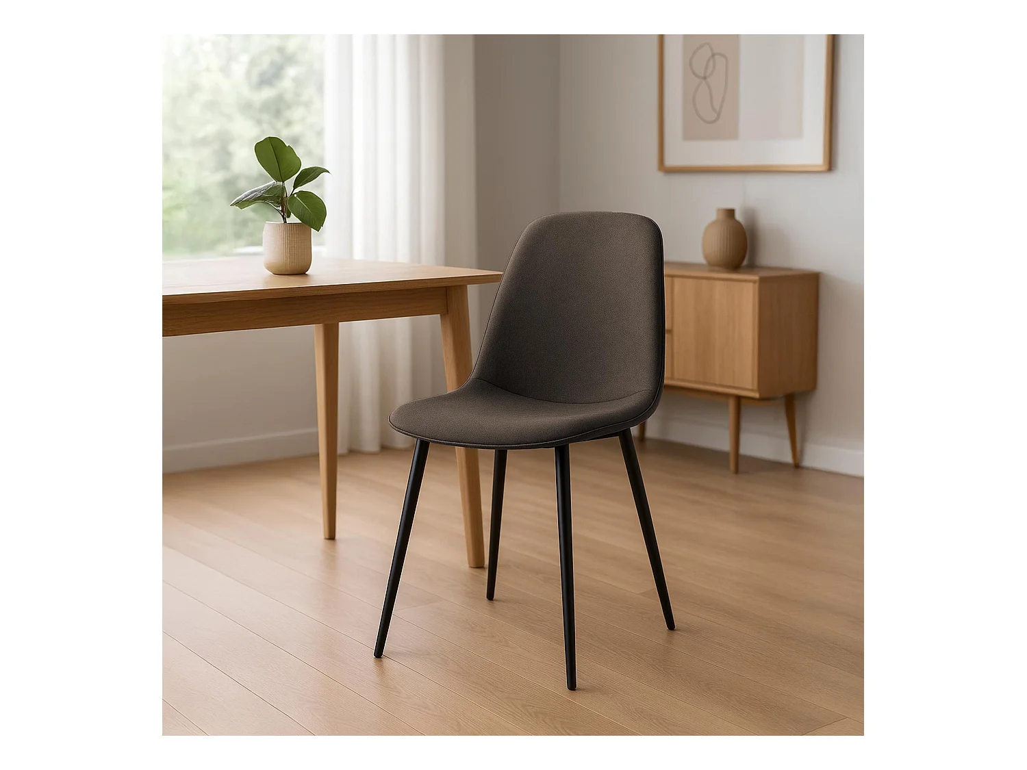 Lot de 4  chaise salle à manger - Tissu - Marron - Maryam