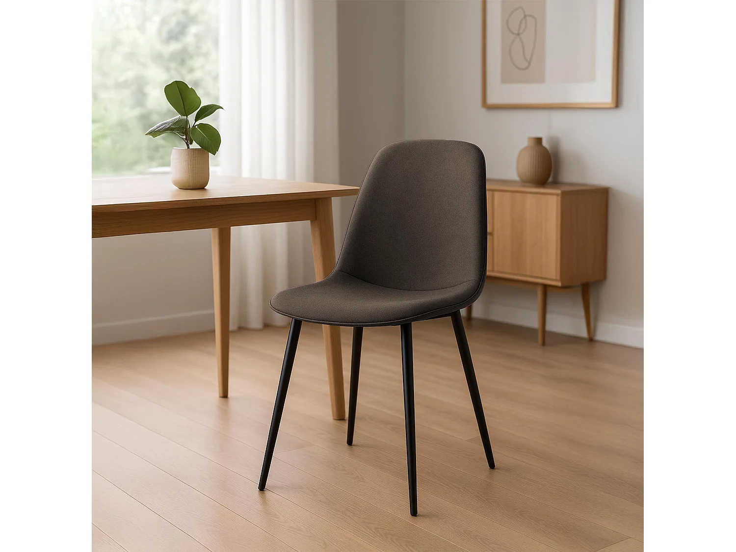 Lot de 4  chaise salle à manger - Tissu - Marron - Maryam