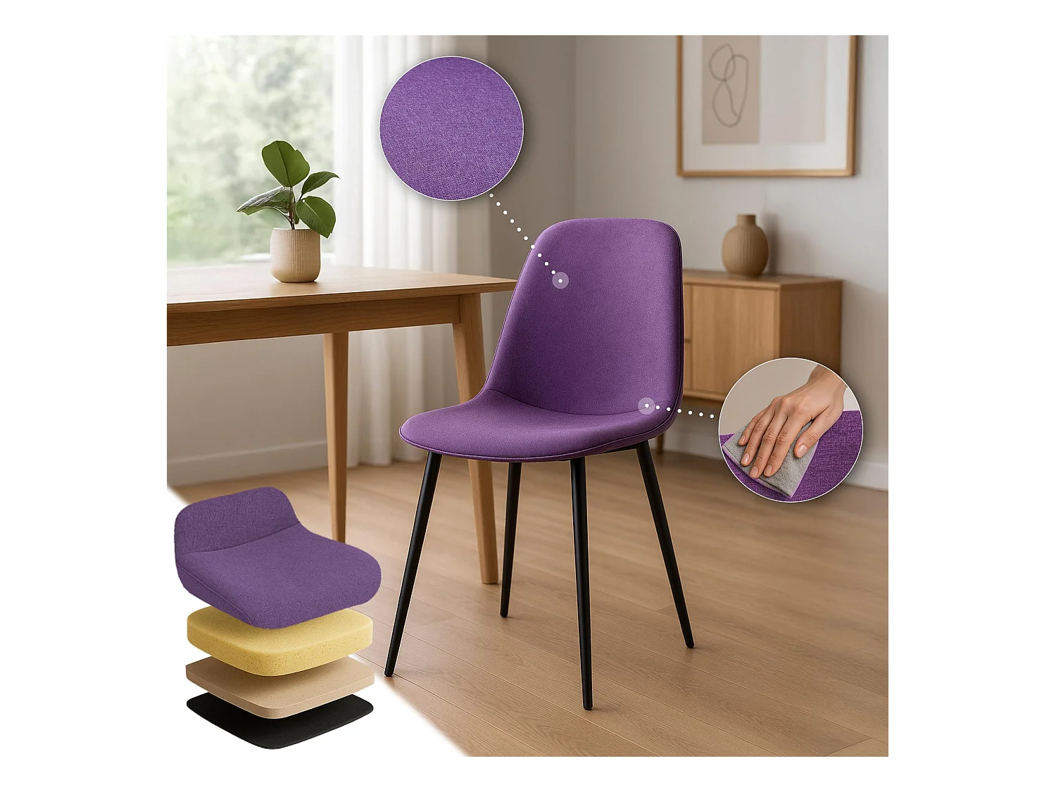 Lot de 4  chaise salle à manger - Tissu - Violet - Maryam
