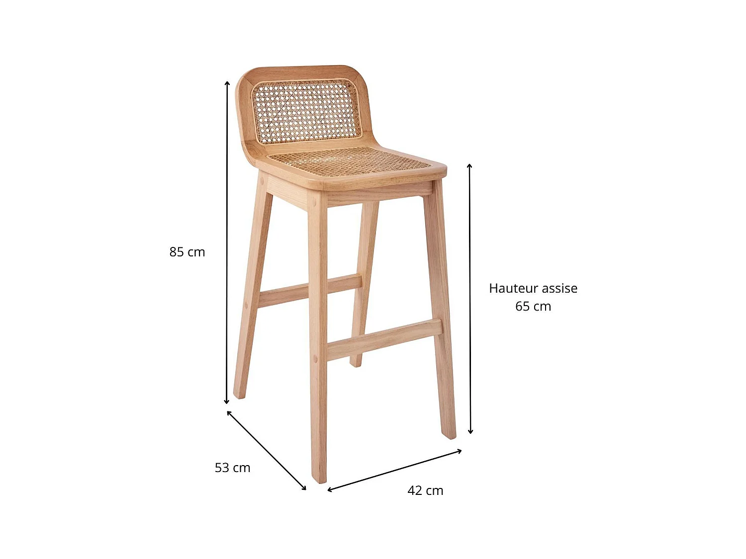 Set aus Insel- und Barstühlen aus Eiche mit 65 cm Rohrsitz SANA