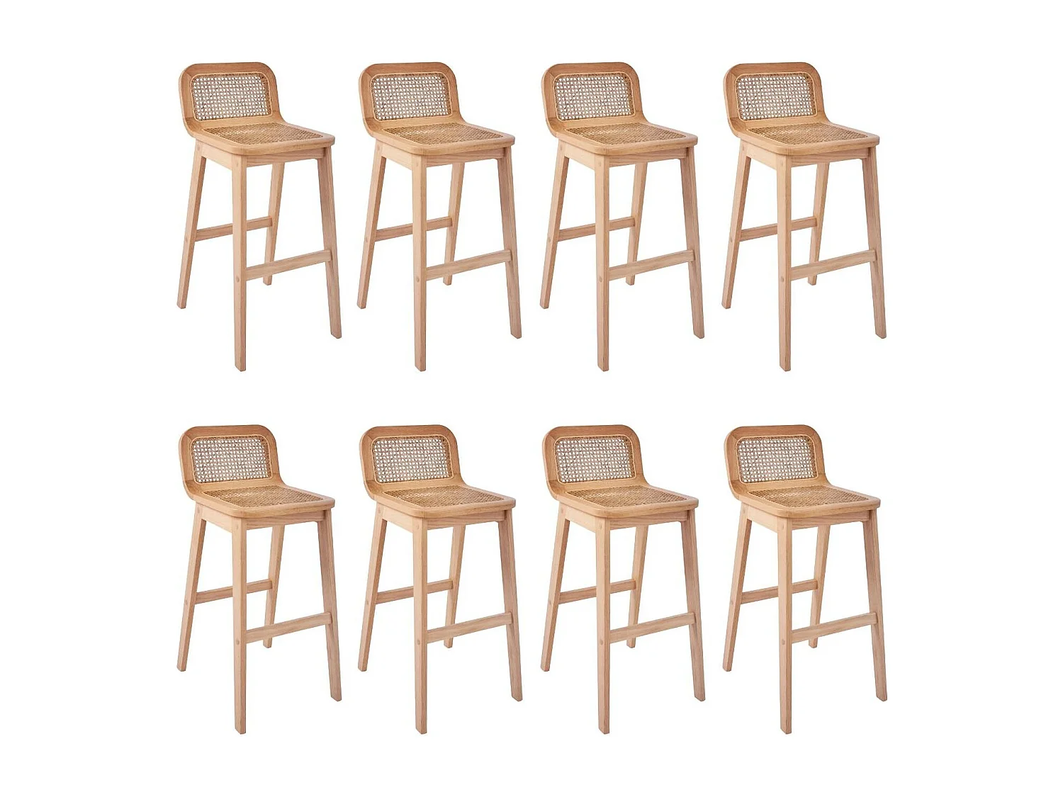 Conjunto de sillas de isla y bar de roble con asiento de caña de 65cm SANA