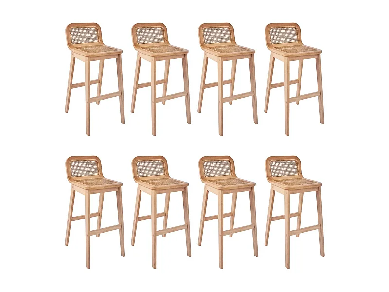 Set eikenhouten eiland- en barstoelen met 65 cm rieten zitting SANA