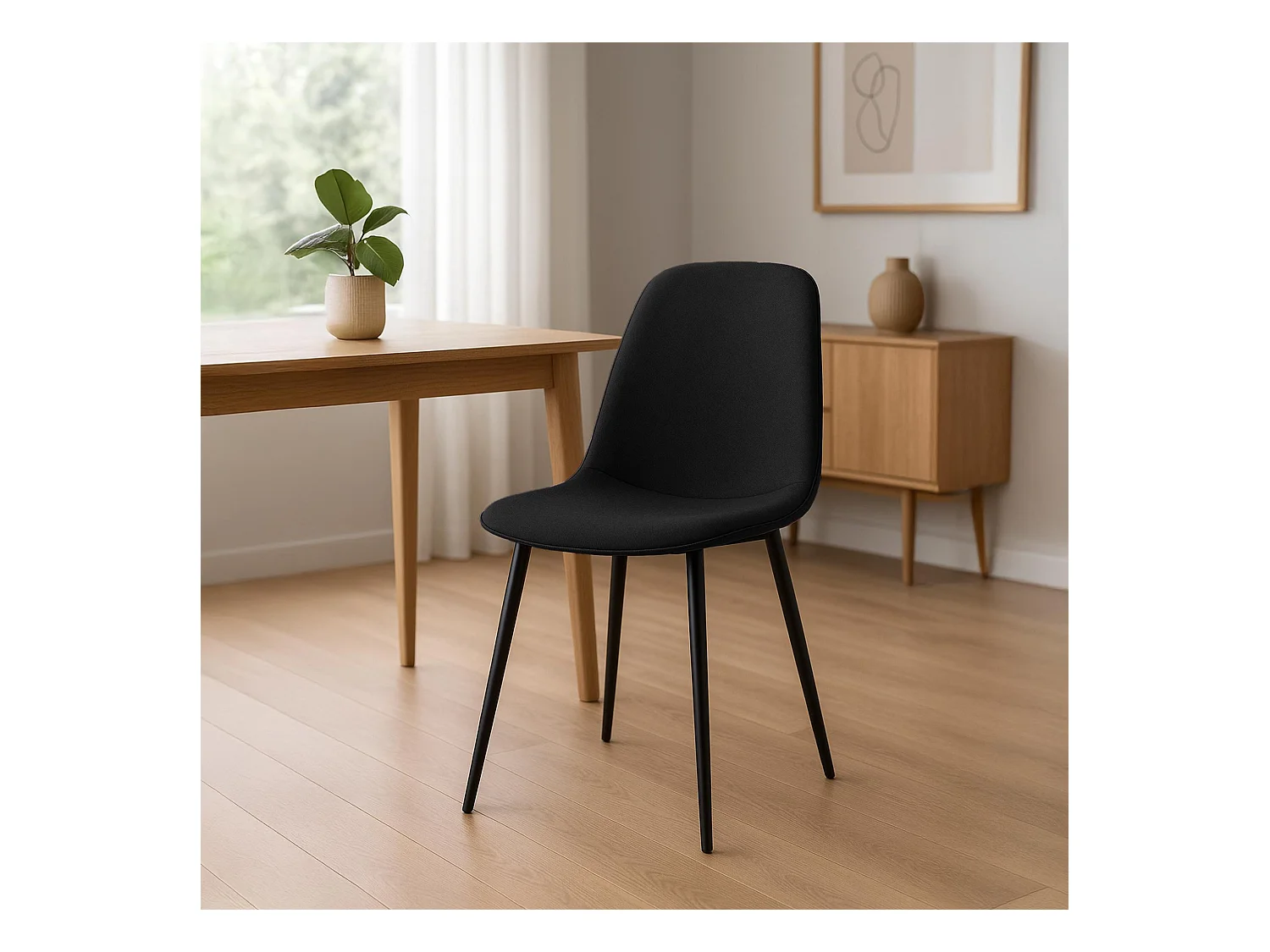 Lot de 4  chaise salle à manger - Tissu - Noir - Maryam