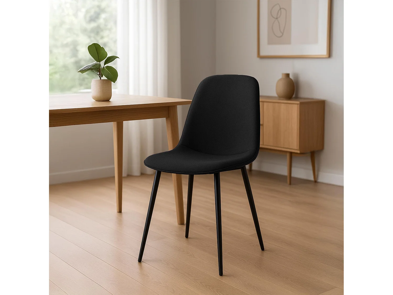 Lot de 4  chaise salle à manger - Tissu - Noir - Maryam