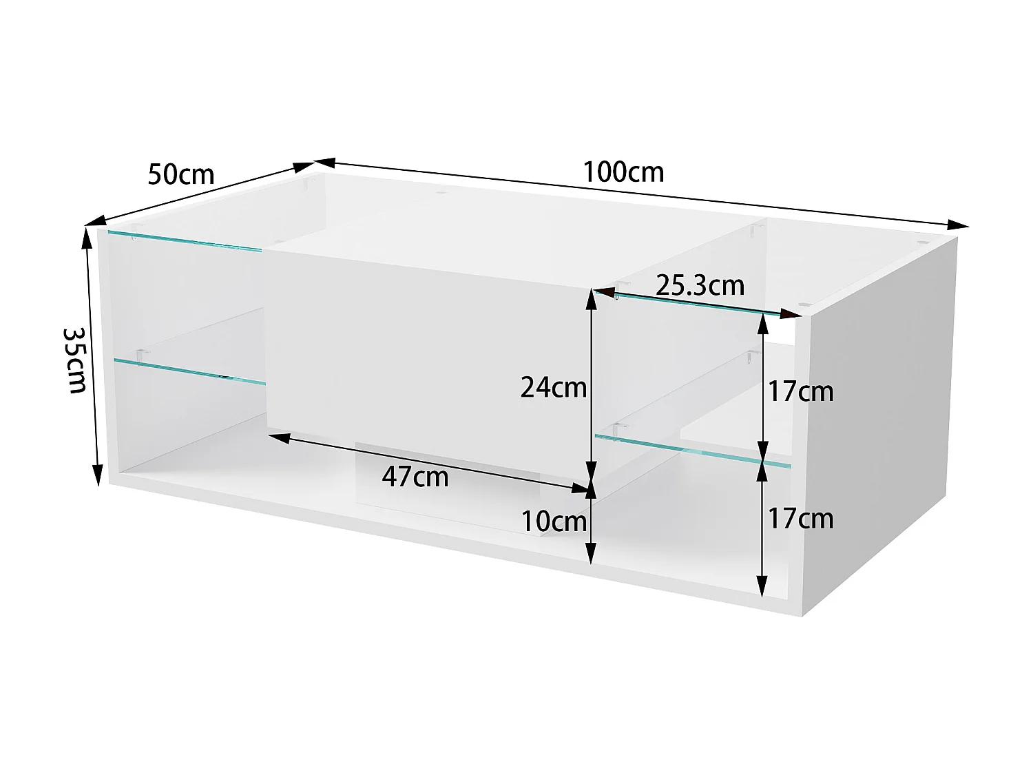 Table basse - NEXU - table de salon - table basse salon - LED - tiroir - étagère en verre trempé - 100x50x35 cm - blanc