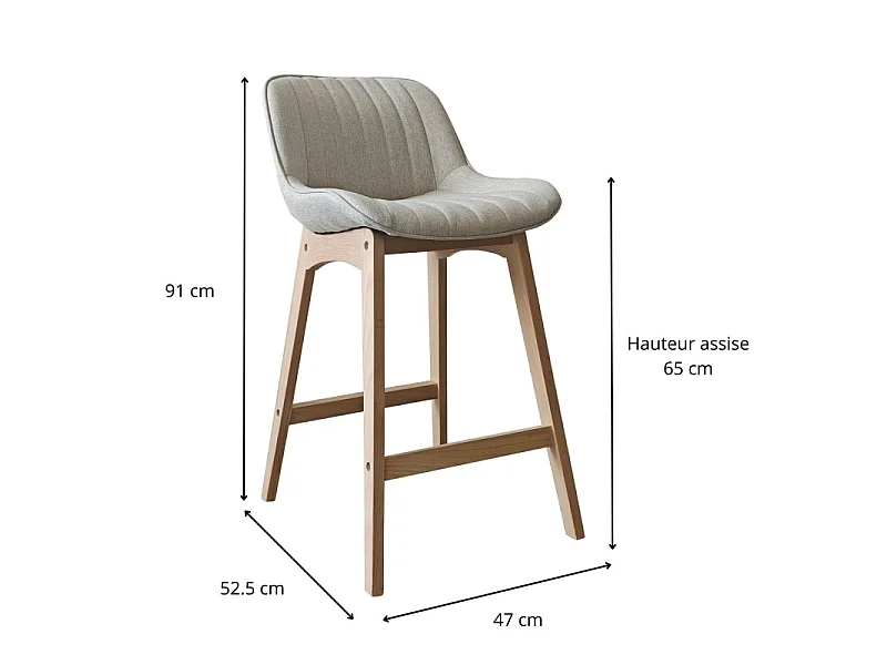 Komplet dębowych krzeseł wyspowych i barowych z siedziskiem z tkaniny MELLOW o szerokości 65 cm