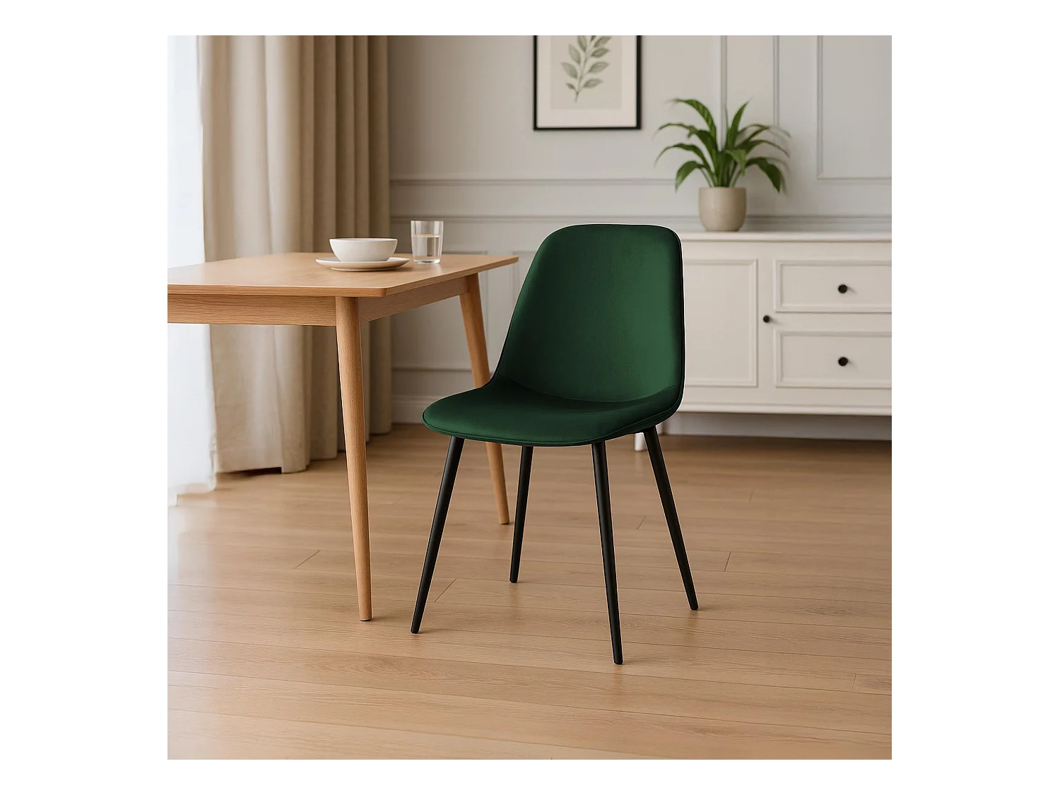 Lot de 4  chaise salle à manger - Velours - Vert - Maryam