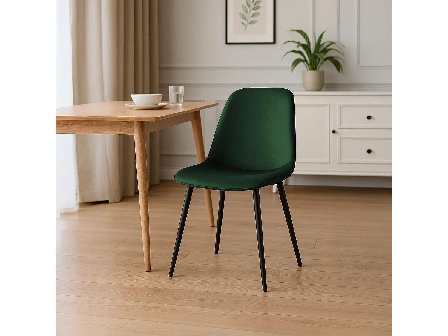 Lot de 4  chaise salle à manger - Velours - Vert - Maryam