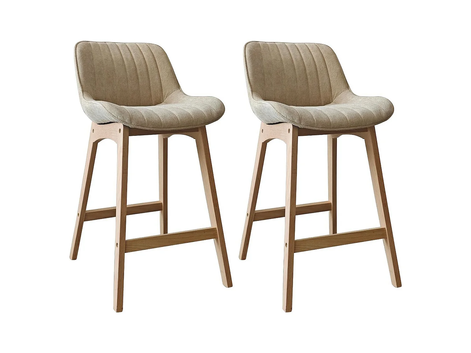 Lot de chaises d'îlot et bar en chêne et assise tissu velours côtelé H65cm