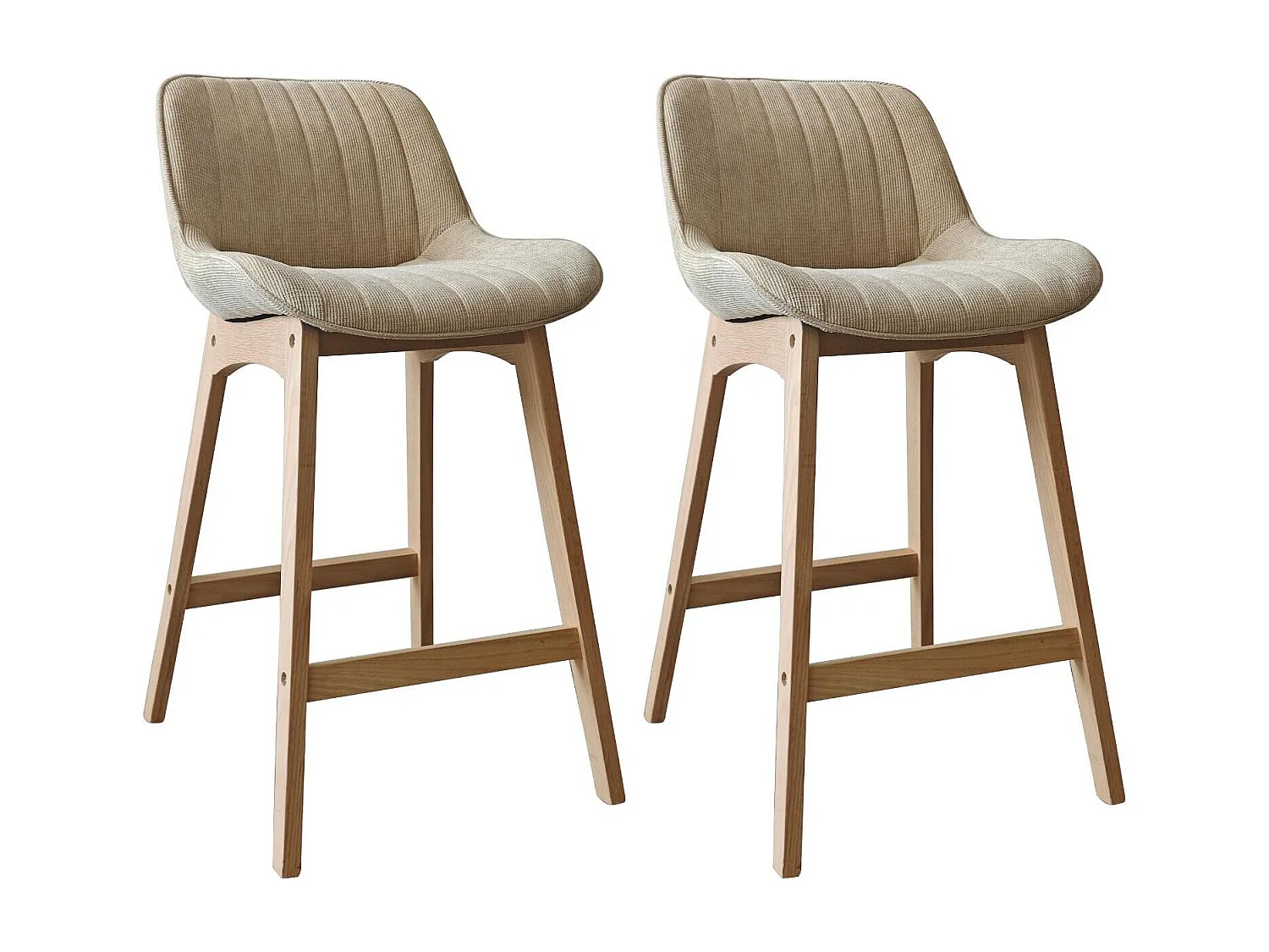 Conjunto de sillas de isla y bar NORDEN de roble de 65 cm con asiento de tela de pana