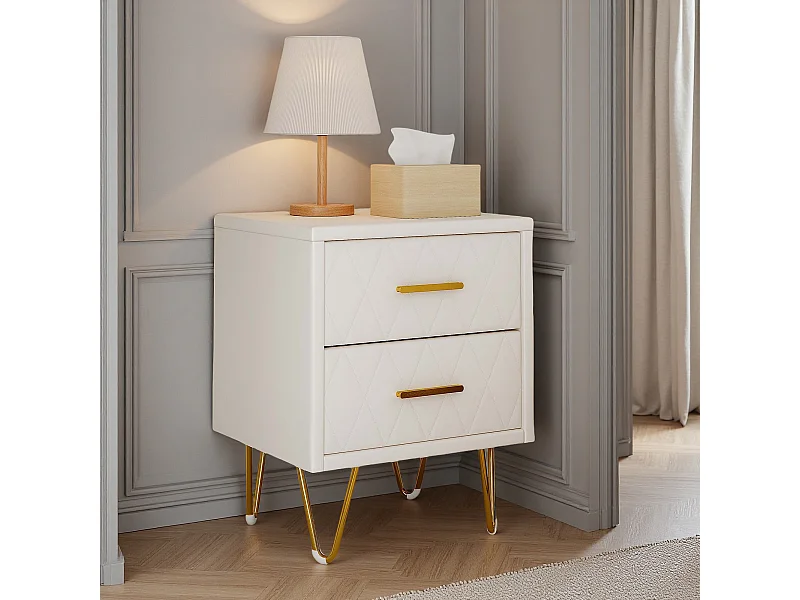 Table de Chevet - NEXU - Lot de 2 - 41x35x51 cm - Meuble de Nuit avec 2 tiroirs - Meuble de Chambre - tissu en PU - Style moderne - blanc