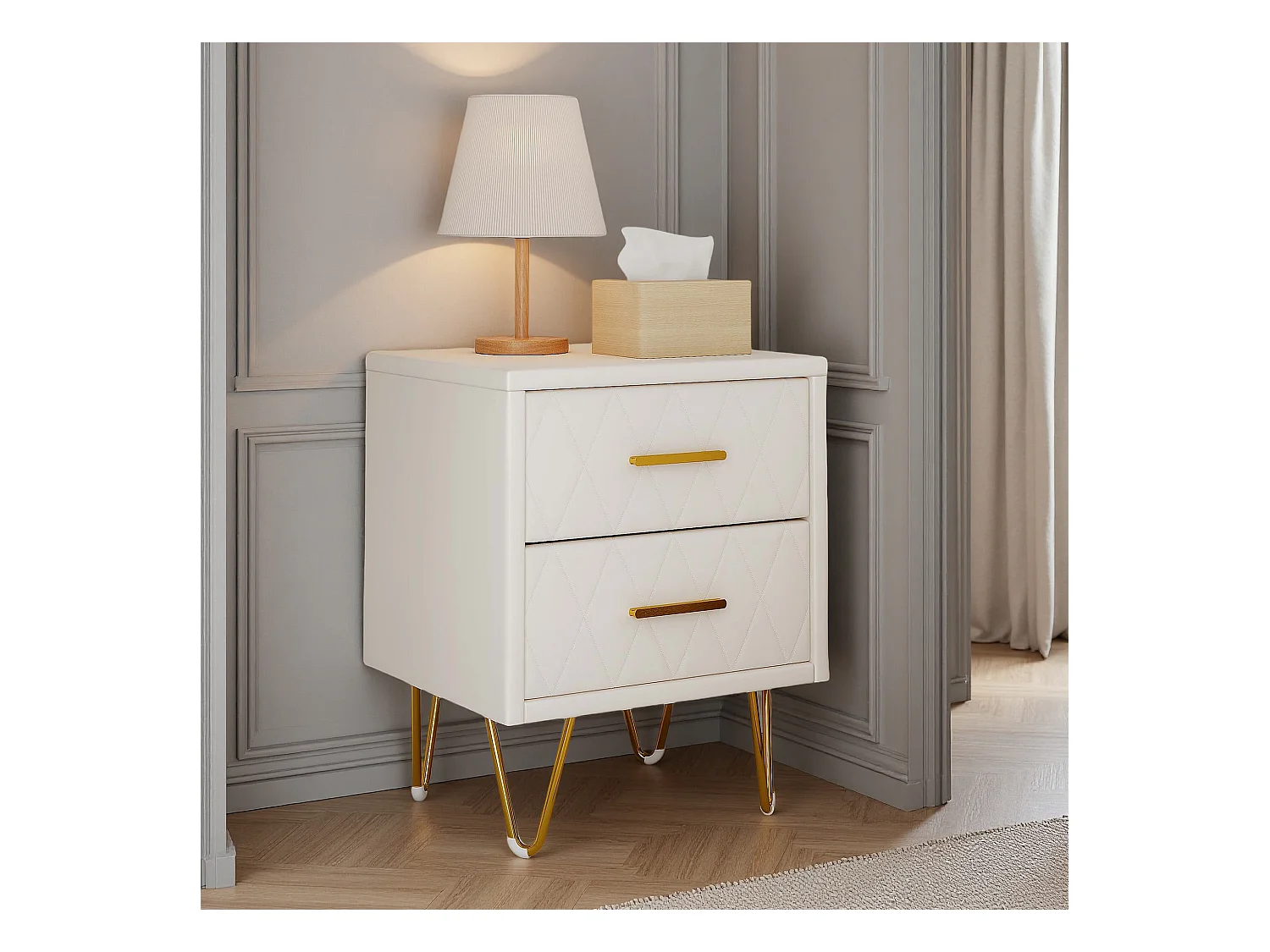 Table de Chevet - NEXU - Lot de 2 - 41x35x51 cm - Meuble de Nuit avec 2 tiroirs - Meuble de Chambre - tissu en PU - Style moderne - blanc