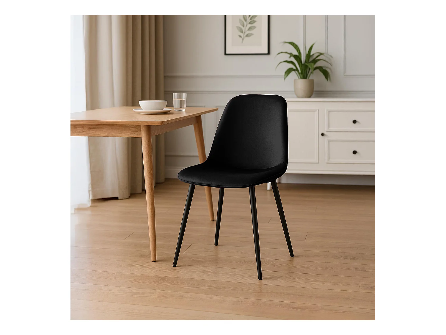 Lot de 4  chaise salle à manger - Velours - Noir - Maryam