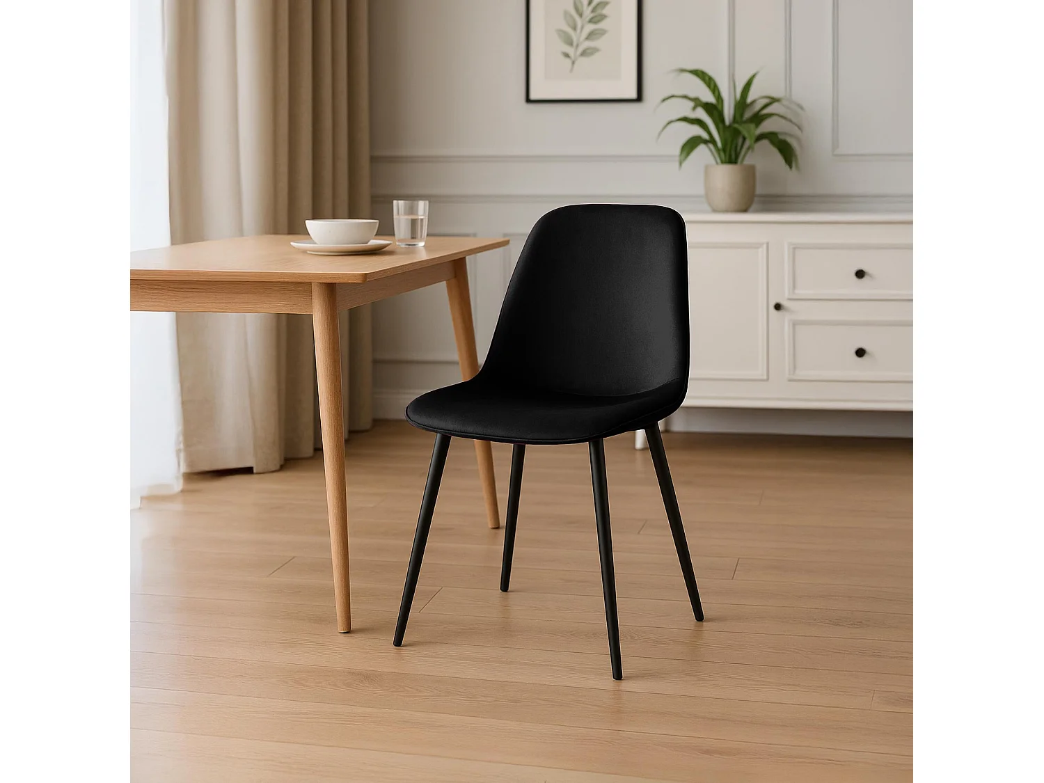 Lot de 4  chaise salle à manger - Velours - Noir - Maryam