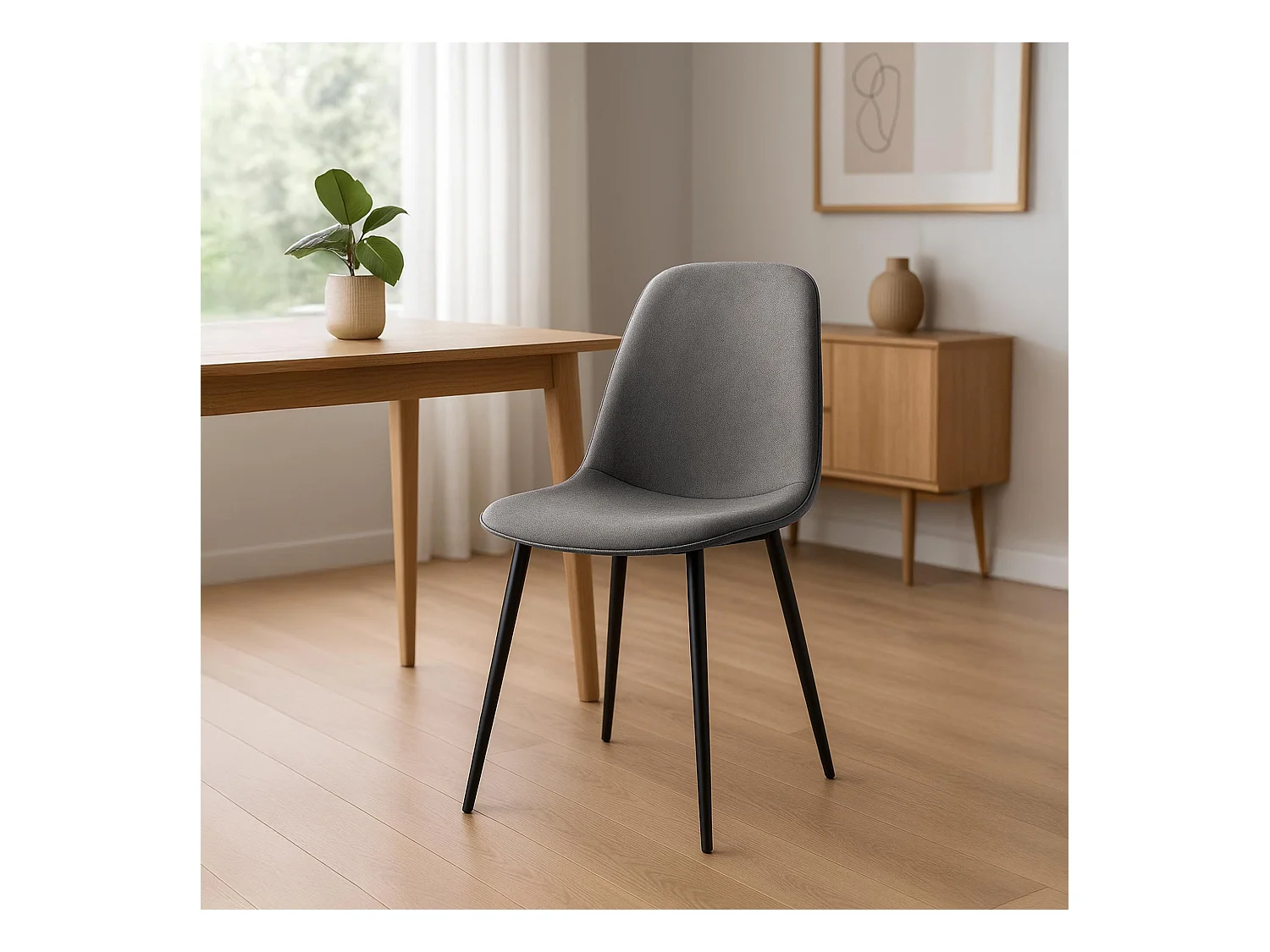 Lot de 4  chaise salle à manger - Tissu - Gris clair - Maryam