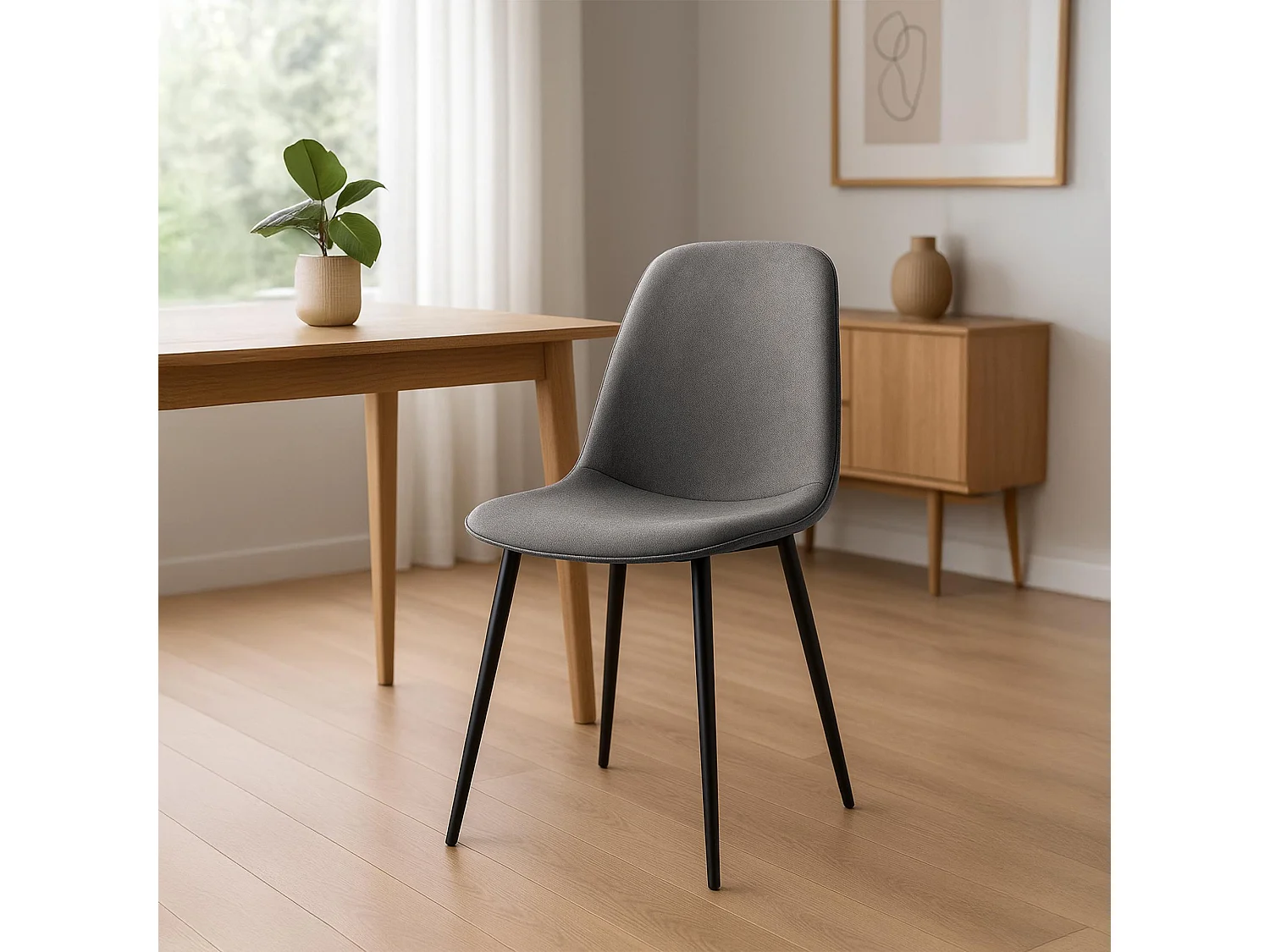 Lot de 4  chaise salle à manger - Tissu - Gris clair - Maryam