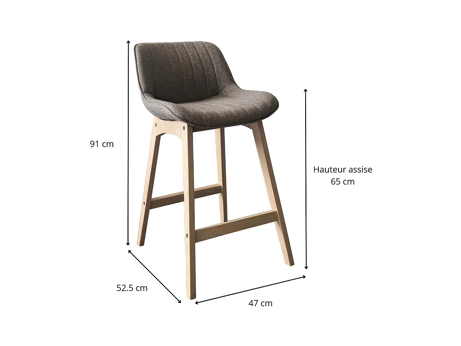 Set aus Insel- und Barstühlen aus Eiche mit 65 cm breitem Sitz aus MELLOW-Stoff